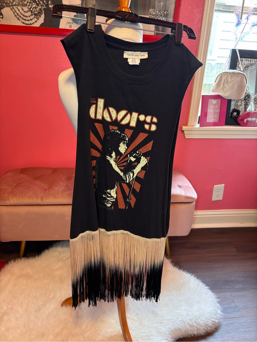 The Doors Vintage Upcycled Black Graphic Fringe Tank Top